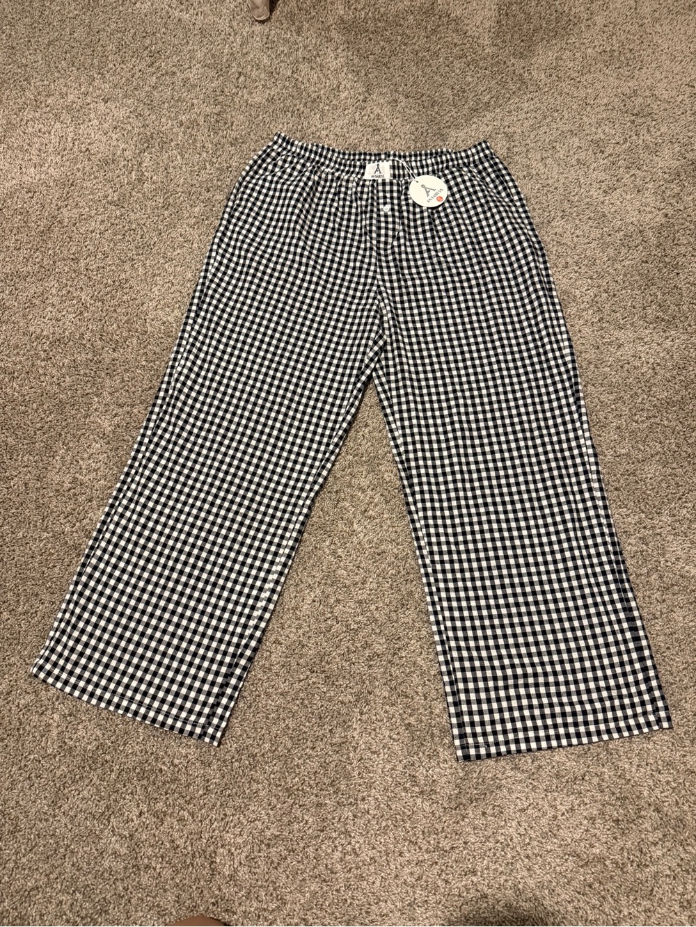 Women’s Black & White Gingham Wide-Leg Pull-On Pants